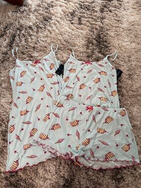 Madden Girl Light Blue Ice Cream & Cone Cami and Short Pajama Set with Pink Trim